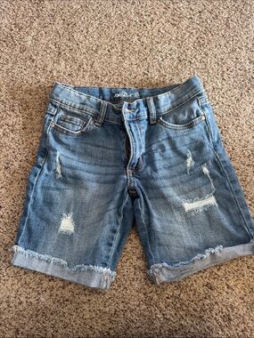 Jordache Distressed Rolled Hem Denim Shorts - Blue Wash